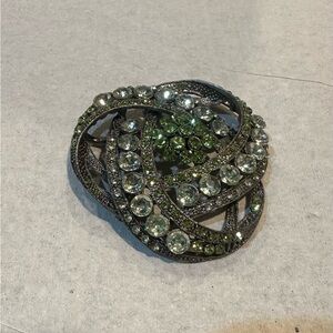 Ornate Green and Silver Botanical Brooch